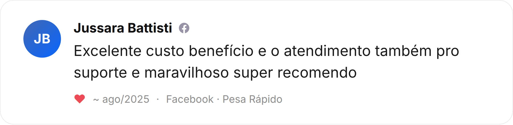 Comentário de Jussara Battisti publicado no Facebook sobre a Pesa Rápido