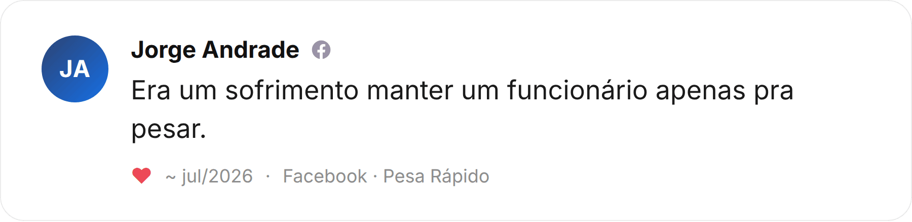Comentário de Jorge Andrade publicado no Facebook sobre a Pesa Rápido
