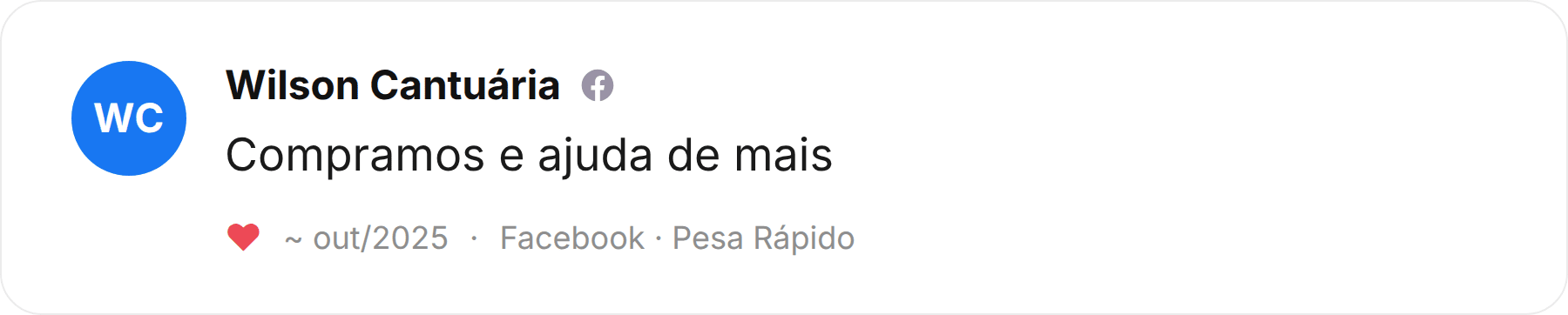 Comentário de Wilson Cantuária publicado no Facebook sobre a Pesa Rápido