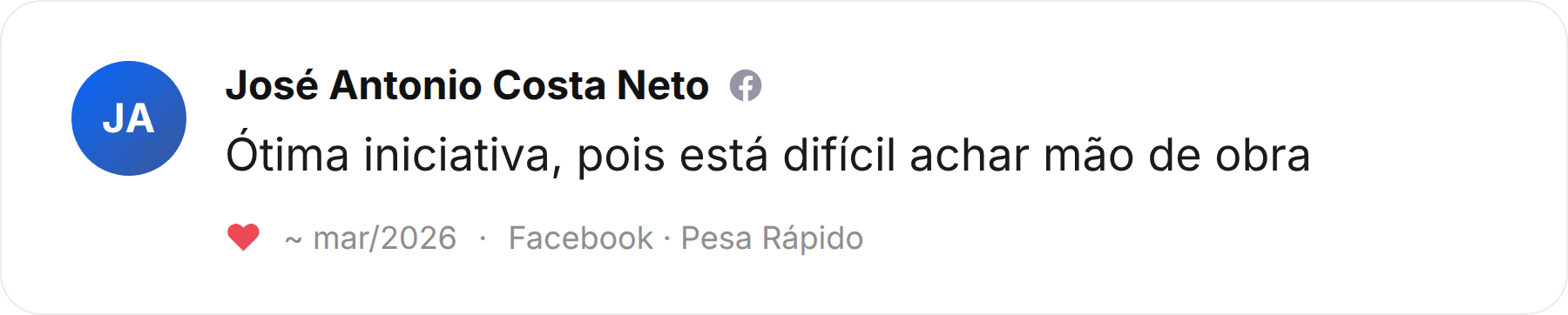 Comentário de José Antonio Costa Neto publicado no Facebook sobre a Pesa Rápido